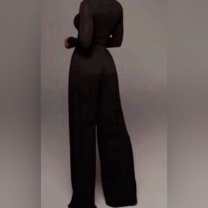 Women’s Black Self-Double Layer Wide Leg Pants Small